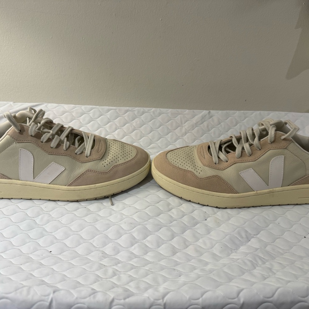 Veja V-90 Beige and White Sneakers